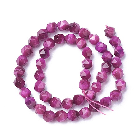 Natural Tiger Eye Beads Strands, Dyed, Faceted Round, Medium Violet Red, 5.5~6x5~6mm, Hole: 0.8mm, about 64~66pcs/strand, 15.3 inches(39cm)