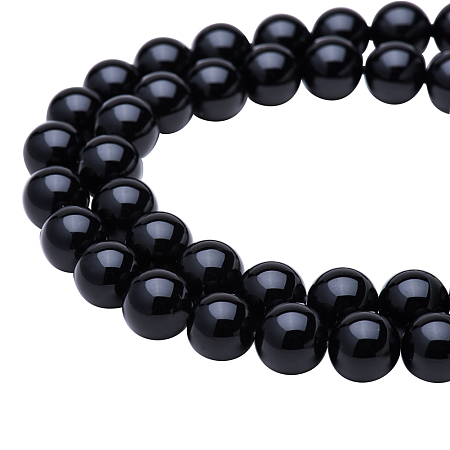 PandaHall Elite Diameter 10mm Grade A Gorgeous Black Smooth Polish Natural Agate Beads Round  Gemstone Beads For Jewelry Making, about 39pcs/strand