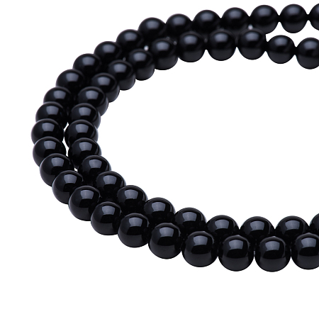 PandaHall Elite Grade A Gorgeous Black Smooth Polish Natural Agate Round Loose Beads 6mm For Jewelry Making (1 Strands)
