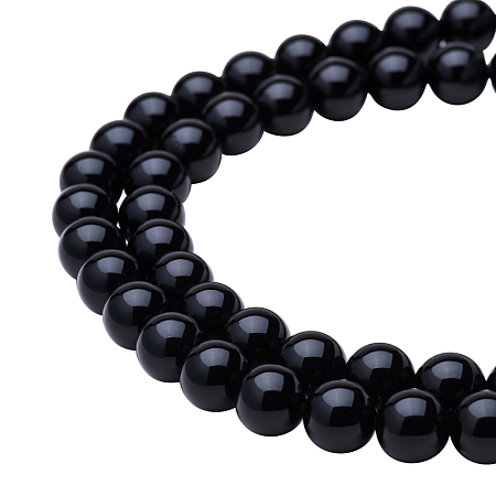 PandaHall Elite Diameter 8mm Grade A Gorgeous Black Smooth Polish Natural Agate Round Gemstone Beads For Jewelry Making, about 48pcs/strand