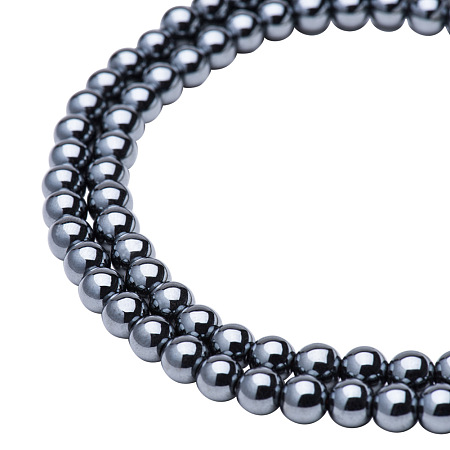 PandaHall Elite Diameter 6mm Grade AA Gorgeous Black Synthetical Hematite Gemstone Metal Round Gemstone Beads For Jewelry Making, about 72pcs/strand