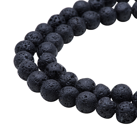 PandaHall Elite Diameter 10mm Natural Black Lava Stone Rock Gemstone Gem Round Beads for Jewelry Making Findings 15.7