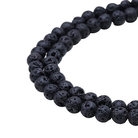 PandaHall Elite Diameter 6mm Natural Black Lava Stone Rock Gemstone Gem Round Beads for Jewelry Making Findings 15.7