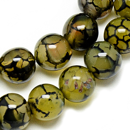 Honeyhandy Natural Dragon Veins Agate Beads Strands, Dyed, Round, Dark Khaki, 8mm, Hole: 1mm, about 48pcs/strand, 14.96 inch