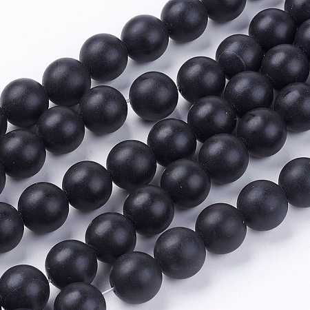 Honeyhandy Natural Black Stone Bead Strands, Round, Black, 12mm, Hole: 1mm, about 33pcs/strand, 15.7 inch