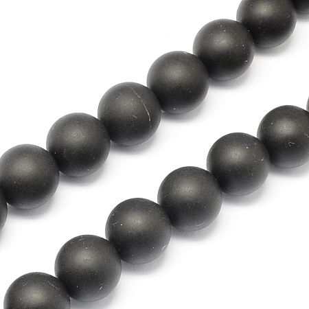 Honeyhandy Natural Black Stone Bead Strands, Round, Black, 14mm, Hole: 2mm, about 28pcs/strand, 15.7 inch