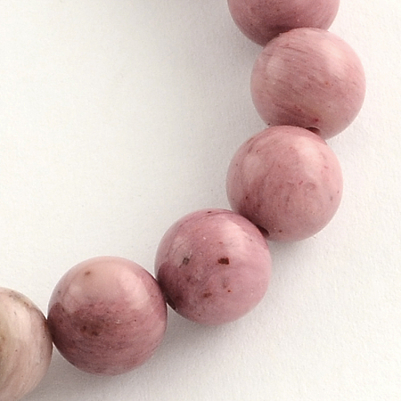 Honeyhandy Natural Rhodonite Beads Strands, Round, 8.5mm, Hole: 1.2mm, about 47pcs/strand, 15.5 inch