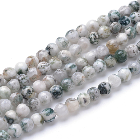 Honeyhandy Natural Tree Agate Bead Strands, Round, 4mm, Hole: 0.5mm, about 106pcs/strand, 15.7 inch