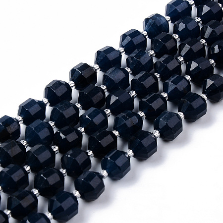 Honeyhandy Dyed Natural Sapphire Beads Strands, Round, Faceted, 8~9x10mm, Hole: 1.2mm, about 33~35pcs/strand, 15.16inch(38.5cm)