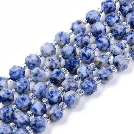ARRICRAFT Natural Blue Spot Jasper Beads Strands, Round, Faceted, 7~8x8mm, Hole: 1.2mm, about 36-38pcs/strand, 14.76-14.96inch