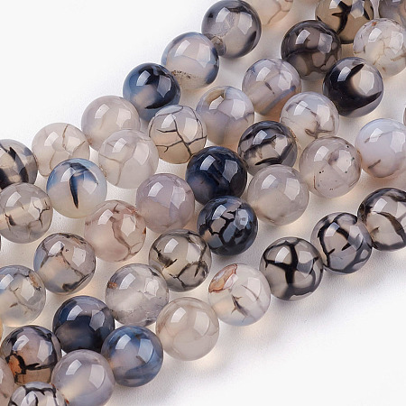 Arricraft Round Natural Dragon Veins Agate Beads Strands, Dyed, 8mm, Hole: 1.5mm; about 48pcs/strand, 15.1