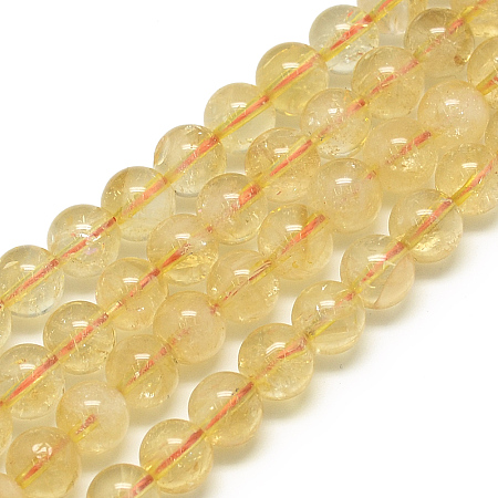 Honeyhandy Natural Citrine Beads Strands, Round, 6x6mm, Hole: 1mm, about 62pcs/strand, 15.5 inch