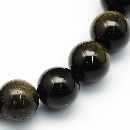 Honeyhandy Natural Golden Sheen Obsidian Round Beads Strands, 8.5mm, Hole: 1.2mm, about 47pcs/strand, 15.5 inch