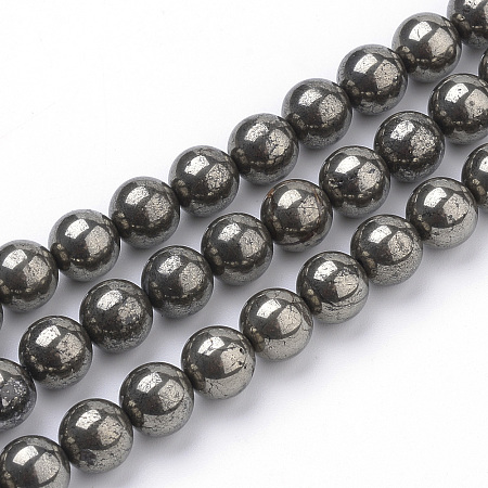 Honeyhandy Natural Pyrite Beads Strands, Round, 4mm, Hole: 0.5mm, about 106pcs/strand, 15.7 inch(39.8cm)