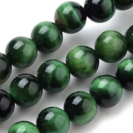 Honeyhandy Natural Tiger Eye Beads Strands, Dyed, Round, Green, 6mm, Hole: 1mm, about 63pcs/strand, 15.35 inch(39cm)