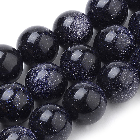 Honeyhandy Synthetic Blue Goldstone Beads Strands, Round, 10mm, Hole: 1mm, about 37~40pcs/strand, 14.9~15.1 inch(38~38.5cm)