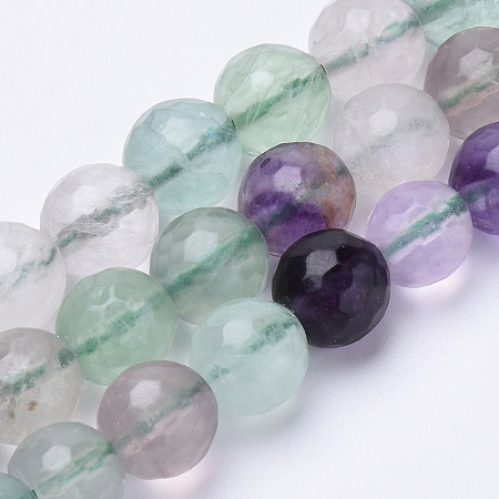 Honeyhandy Natural Fluorite Beads Strands, Faceted, Round, 6mm, Hole: 1mm, about 62pcs/strand, 15.3 inch