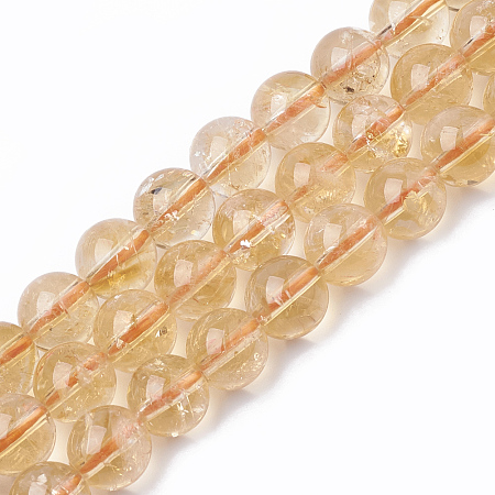 Honeyhandy Grade A Natural Citrine Beads Strands, Round, 10mm, Hole: 1mm, about 40pcs/strand, 15.7 inch