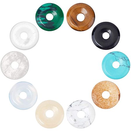 Arricraft 10PCS Gemstone Beads Pendant, Donut Pendants, Gemstone Charms, Mixed Stone Pendants for Necklace Jewelry Making