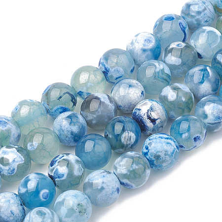 Honeyhandy Natural Fire Crackle Agate Beads Strands, Dyed, Round, Light Sky Blue, 8mm, Hole: 1.5mm, about 50pcs/strand, 14.96 inch
