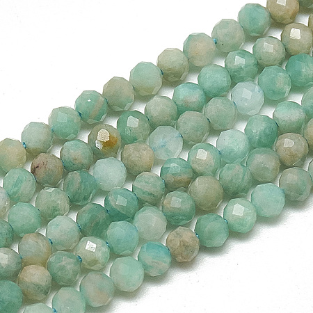 Honeyhandy Natural Russia Amazonite Beads Strands, Faceted, Round, 3~3.5mm, Hole: 0.3mm, about 113pcs/strand, 14.9 inch
