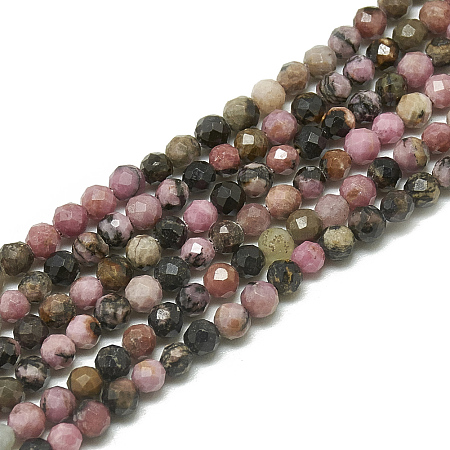 Honeyhandy Natural Rhodonite Beads Strands, Faceted, Round, 3~3.5mm, Hole: 0.3mm, about 113pcs/strand, 14.9 inch