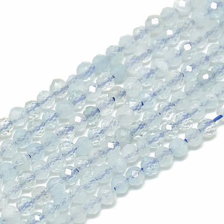 Honeyhandy Natural Aquamarine Beads Strands, Faceted, Round, 2~2.5mm, Hole: 0.3mm, about 177pcs/strand, 14.9 inch