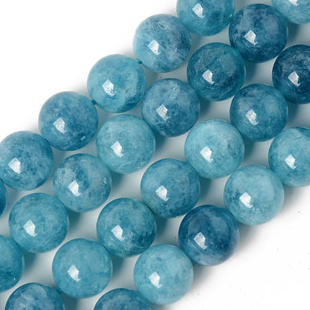 ARRICRAFT Natural Chalcedony Beads Strands, Dyed & Heated, Imitation Aquamarine Color, Round, Dark Cyan, 12~12.5mm, Hole: 1.2mm, about 32pcs/Strand, 15.16 inches(38.5cm)