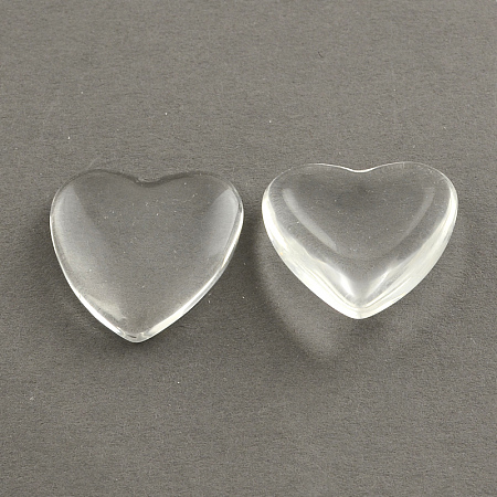 Honeyhandy Transparent Glass Heart Cabochons, Clear, 16x16x5~5.5mm