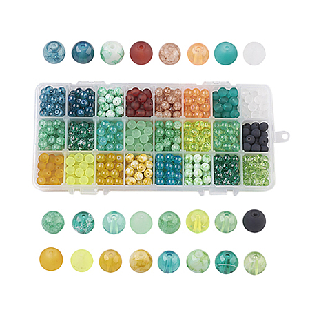 NBEADS Glass Beads, Round, Mixed Style, Mixed Color, 8mm, Hole: 1.3~1.6mm; about 720pcs/box
