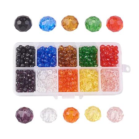 PandaHall Elite 1000pcs 10 Colors 5.5~6x4.5mm Handmade Abacus Faceted Glass Beads with 1mm Hole for Bracelet Necklace Jewelry Making