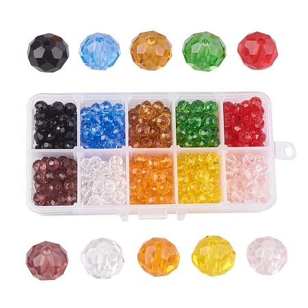 PandaHall Elite 400pcs 10 Colors 7~8x6mm Handmade Abacus Faceted Glass Beads with 1mm Hole for Bracelet Necklace Jewelry Making