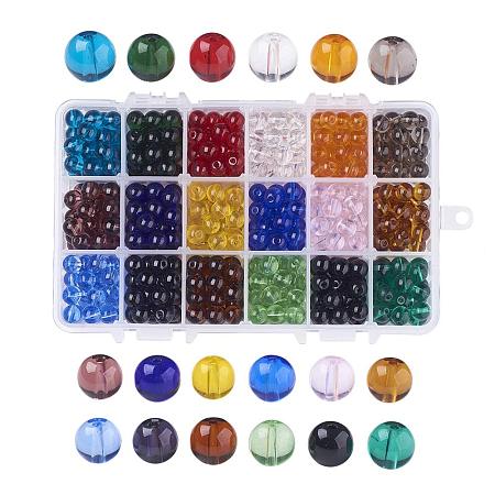 PandaHall Elite 540pcs 18 Colors 8mm Transparent Round Glass Beads Loose Bead with 1mm Hole for Bracelet Necklace Jewelry Making