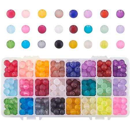 PH PandaHall 24 Color 10mm Transparent Frosted Glass Beads 360pcs Tiny Crystal Glass Round Loose Spacer Beads for Jewelry Making