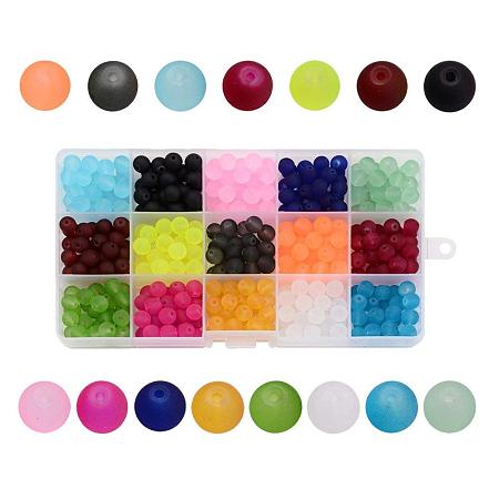 ARRICRAFT 1 Box (about 180pcs) 15 Color 10mm Frosted Transparent Glass Bead Assortment Lot for Jewelry Making