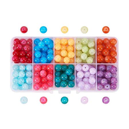 ARRICRAFT 1 Box (about 200pcs) 10 Color 8mm Imitation Jade Baking Painted Crackle Glass Round Beads Assortment Lot for Jewelry Making