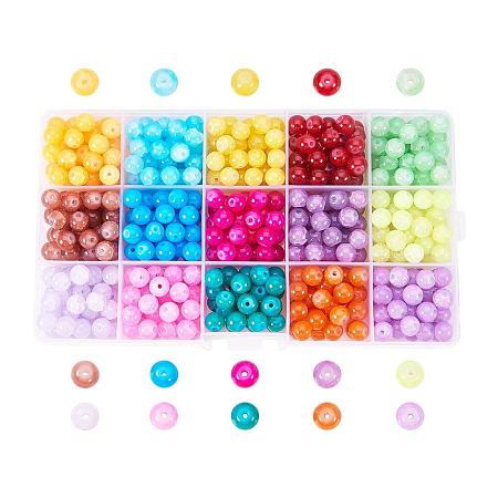 ARRICRAFT 1 Box (about 400pcs) 15 Color 8mm Imitation Jade Baking Painted Crackle Glass Round Beads Assortment Lot for Jewelry Making