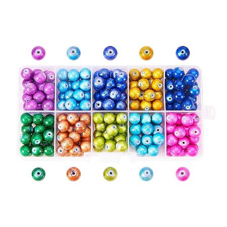 ARRICRAFT 1 Box (about 220pcs) 10 Color 8mm Round Baking Painted Drawbench Glass Beads Assortment Lot for Jewelry Making