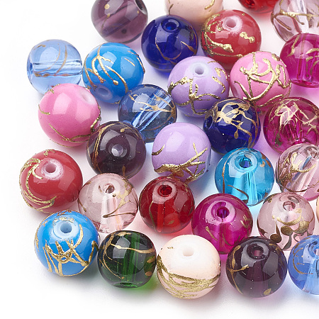 Drawbench Glass Beads, Round, Spray Painted Style, Mixed Color, 8mm, Hole: 1.5mm
