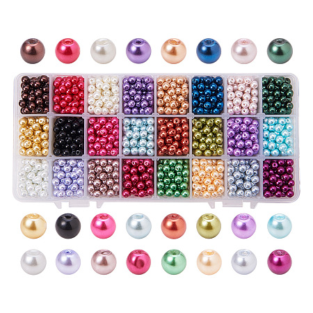 PandaHall Elite 24 Color Diameter 6mm Environmental Dyed Round Glass Pearl Beads Assortment Lot for Jewelry Making, about 1440pcs/box