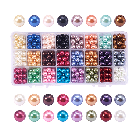 PandaHall Elite About 360 Pcs 10mm Tiny Satin Luster Glass Pearl Bead Round Loose Spacers Beads 24 Colors for Jewelry Making