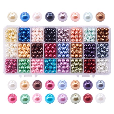 PandaHall Elite 7200pcs 8mm Tiny Satin Luster Glass Pearl Bead Round Loose Beads for Jewelry Making 24 Colors