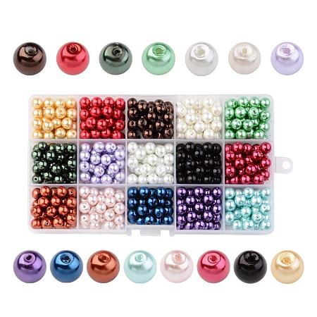 ARRICRAFT About 510pcs 15 Color Dyed Round Glass Pearl Beads Assortment Lot for Jewelry Making, 8mm, Hole: 1mm