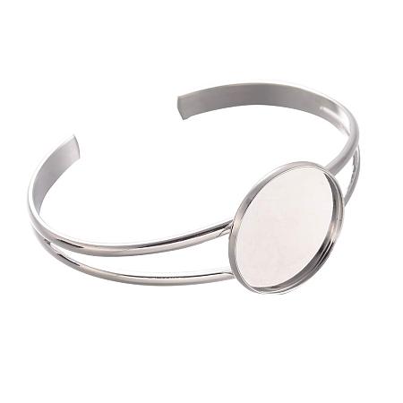 ARRICRAFT 1pc Brass Cuff Bangle Makings for Bracelet Necklace Jewelry Making, Bangle Blanks, with Flat Round Tray, Silver, Tray: 25mm; 66x49mm, 6~13mm