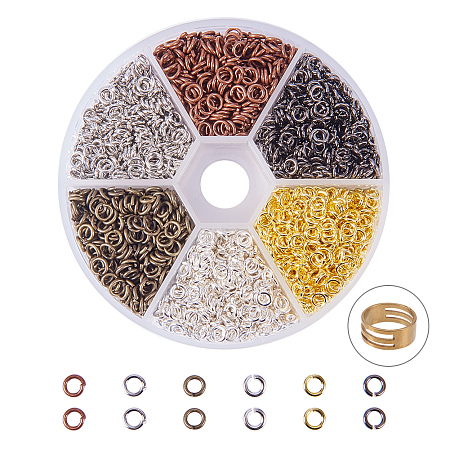 PandaHall Elite About 3300 Pcs Brass Open Jump Rings Unsoldered Diameter 4mm Wire 21-Gauge 6 Colors for Jewelry Findings