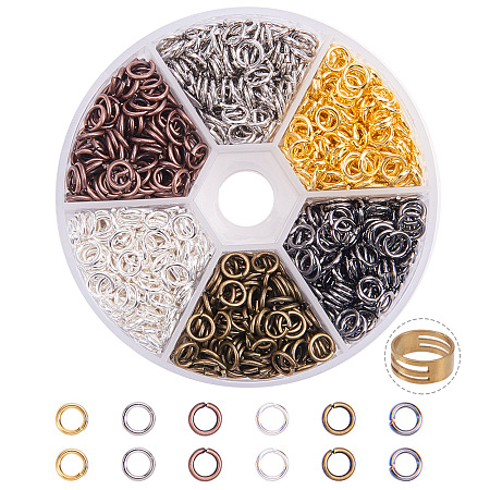 PandaHall Elite About 1440 Pcs Brass Open Jump Rings Unsoldered Diameter 6mm Wire 19-Gauge 6 Colors for Jewelry Findings