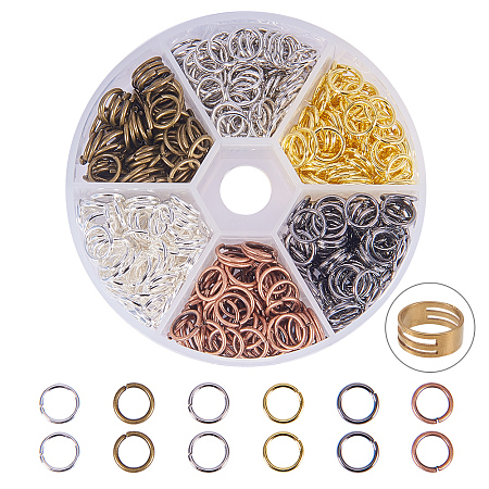 PandaHall Elite About 780 Pcs Brass Open Jump Rings Unsoldered Diameter 8mm Wire 19-Gauge 6 Colors for Jewelry Findings