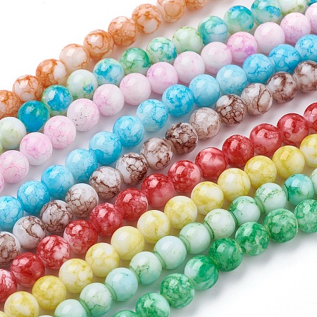 ARRICRAFT Handmade Lampwork Beads Strands, Round, Mixed Color, 7~8mm, Hole: 1mm, about 48pcs/strand, 13.7 inches(35cm)