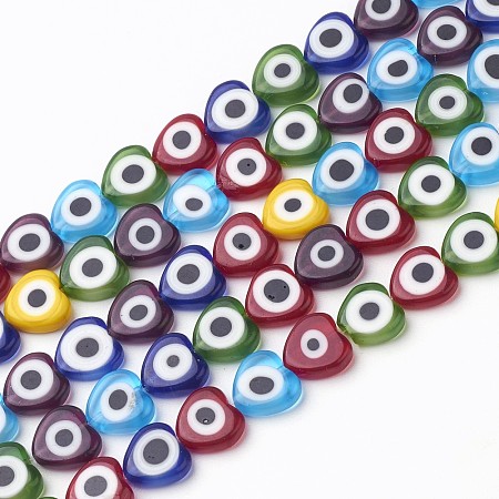 ARRICRAFT About 44 Pcs Flat Heart Handmade Evil Eye Lampwork Beads Mixed Colors 10x10x4mm for Jewelry Making 16