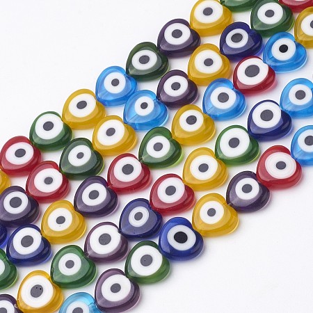 ARRICRAFT About 38 Pcs Flat Heart Handmade Evil Eye Lampwork Beads Mixed Colors 12x12x4mm for Jewelry Making 16